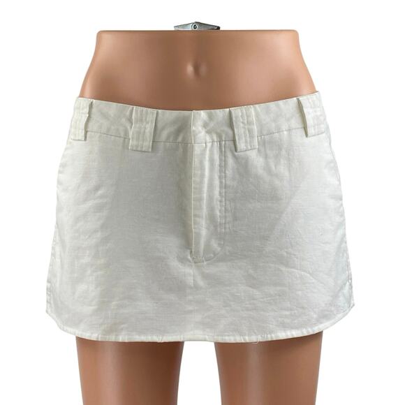 Peppermayo Women's White Y2K Mid Waist Linen A Line Micro Mini Skirt Size S - Picture 1 of 5
